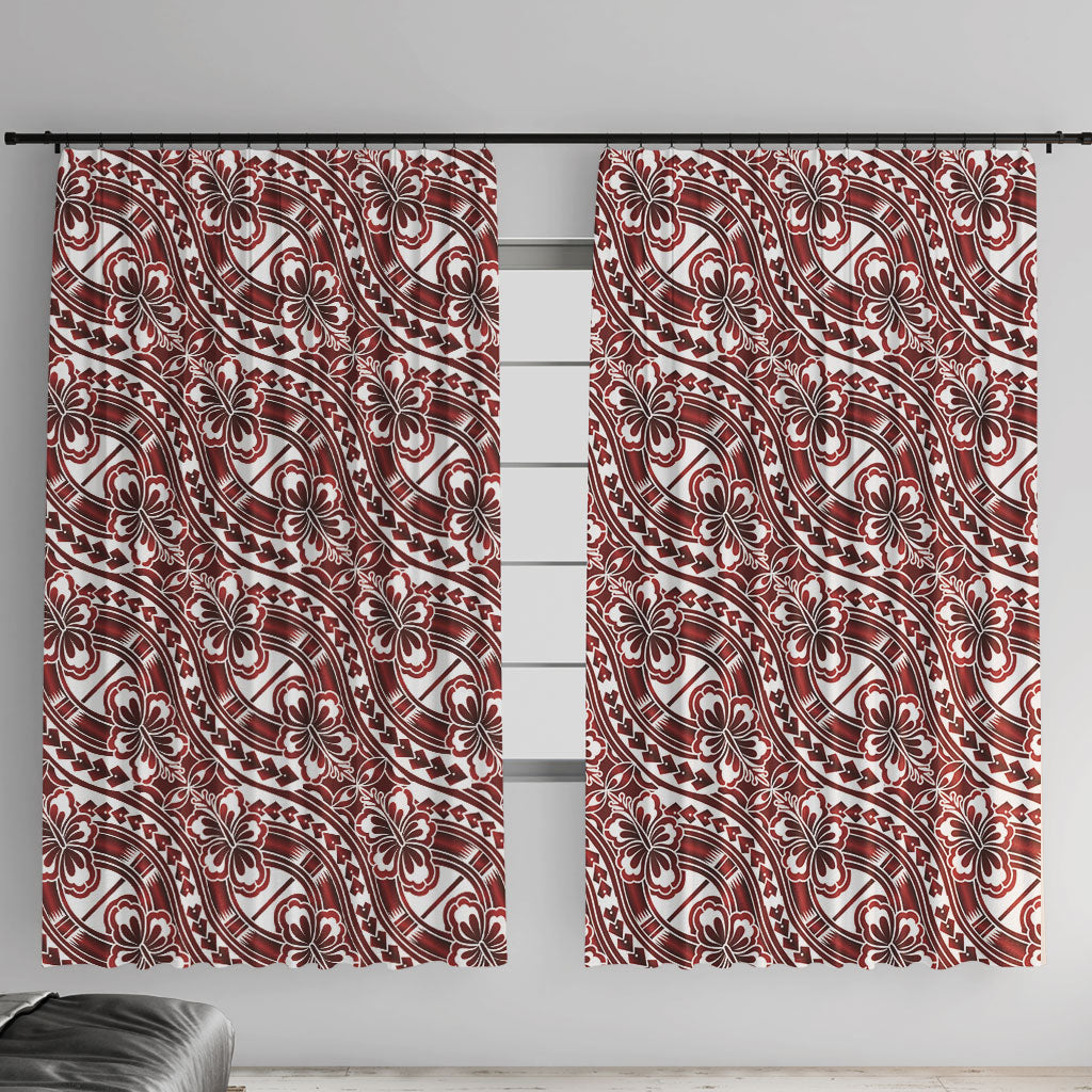 Hibiscus Bloom Island Tribal Waves Window Curtain Red Polynesian Pattern