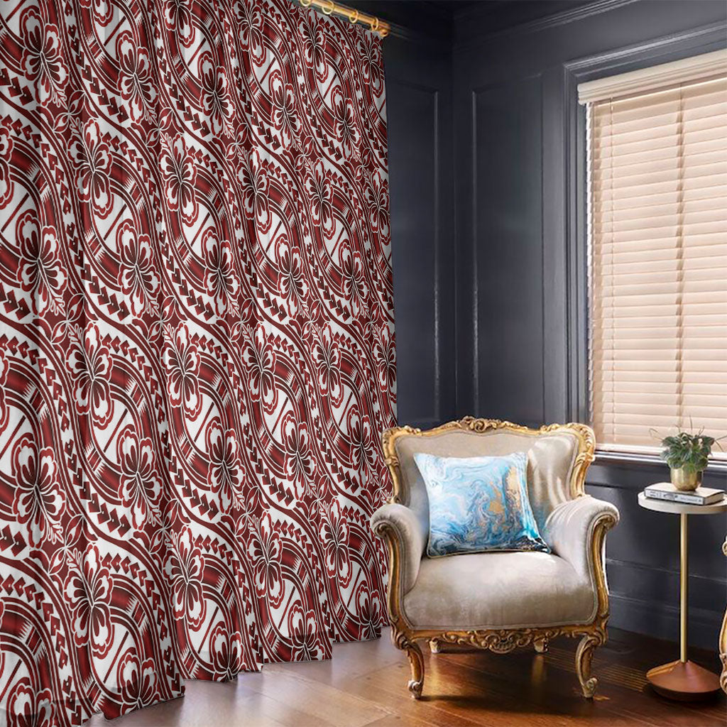 Hibiscus Bloom Island Tribal Waves Window Curtain Red Polynesian Pattern