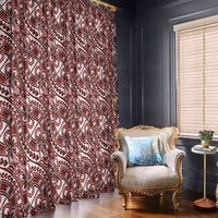 Hibiscus Bloom Island Tribal Waves Window Curtain Red Polynesian Pattern