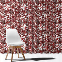 Hibiscus Bloom Island Tribal Waves Window Curtain Red Polynesian Pattern