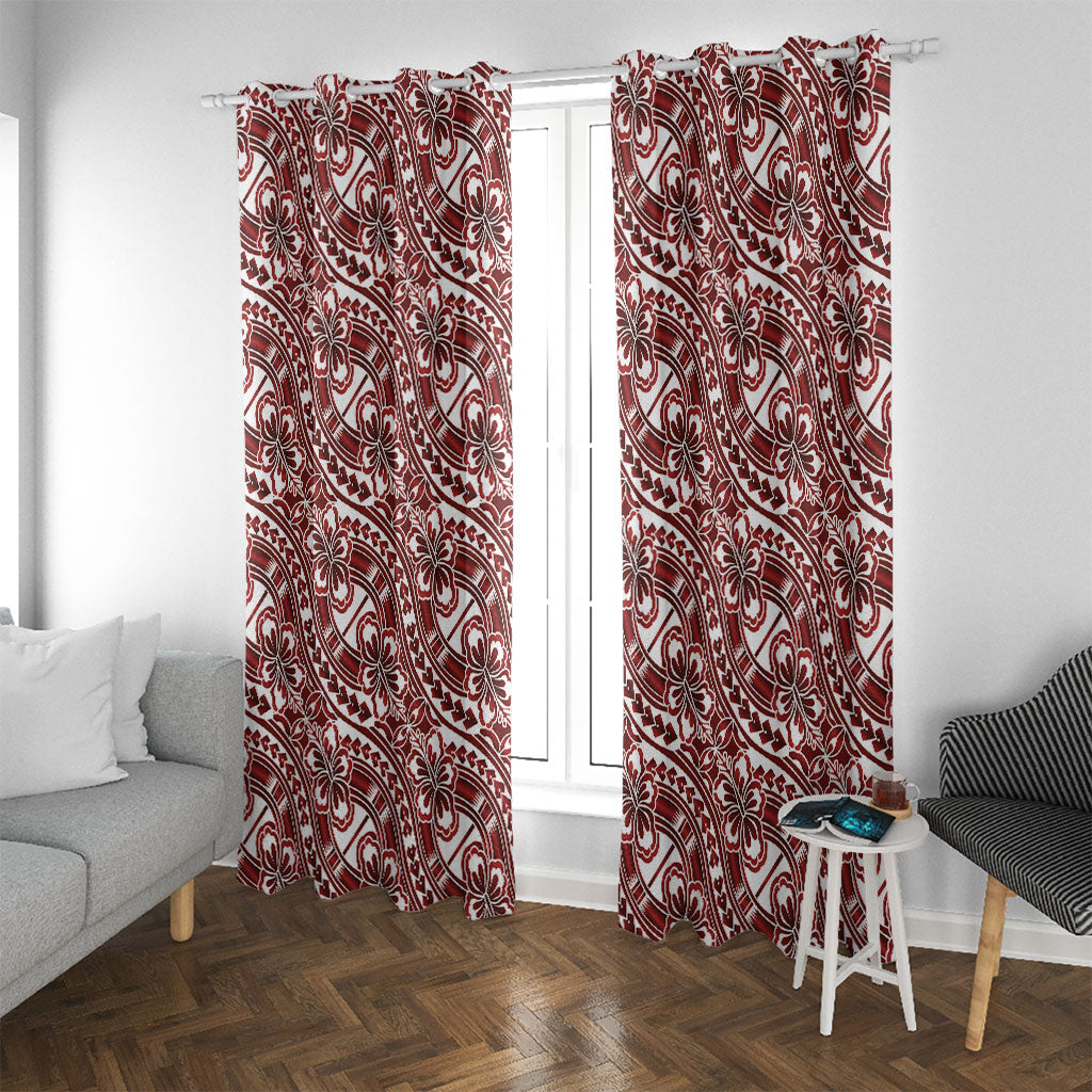 Hibiscus Bloom Island Tribal Waves Window Curtain Red Polynesian Pattern