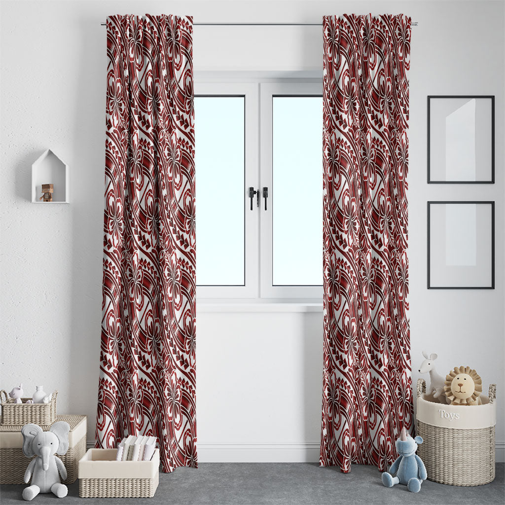 Hibiscus Bloom Island Tribal Waves Window Curtain Red Polynesian Pattern