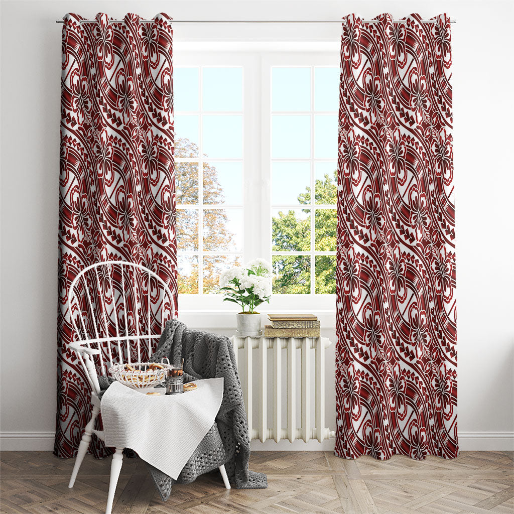 Hibiscus Bloom Island Tribal Waves Window Curtain Red Polynesian Pattern
