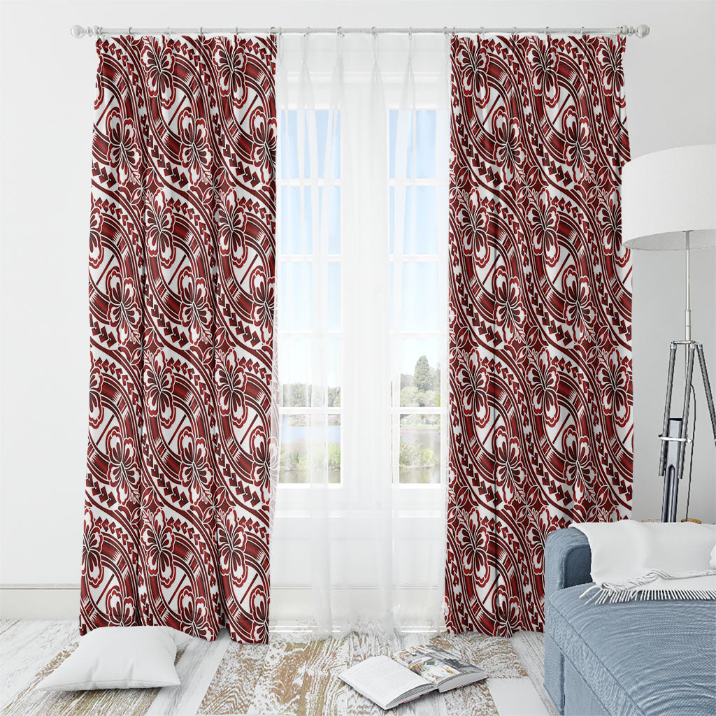 Hibiscus Bloom Island Tribal Waves Window Curtain Red Polynesian Pattern