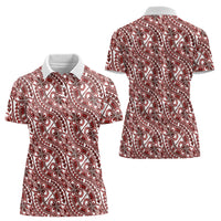 Hibiscus Bloom Island Tribal Waves Women Polo Shirt Red Polynesian Pattern