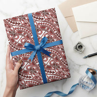 Hibiscus Bloom Island Tribal Waves Wrapping Paper Red Polynesian Pattern