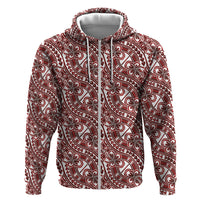 Hibiscus Bloom Island Tribal Waves Zip Hoodie Red Polynesian Pattern