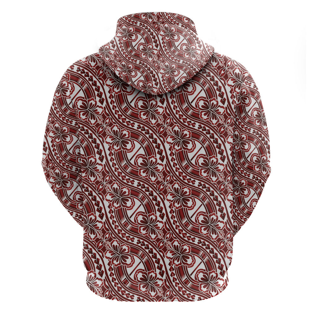Hibiscus Bloom Island Tribal Waves Zip Hoodie Red Polynesian Pattern