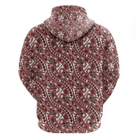 Hibiscus Bloom Island Tribal Waves Zip Hoodie Red Polynesian Pattern