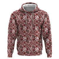 Hibiscus Bloom Island Tribal Waves Zip Hoodie Red Polynesian Pattern