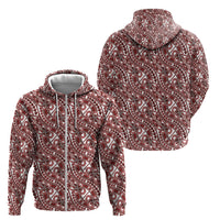 Hibiscus Bloom Island Tribal Waves Zip Hoodie Red Polynesian Pattern