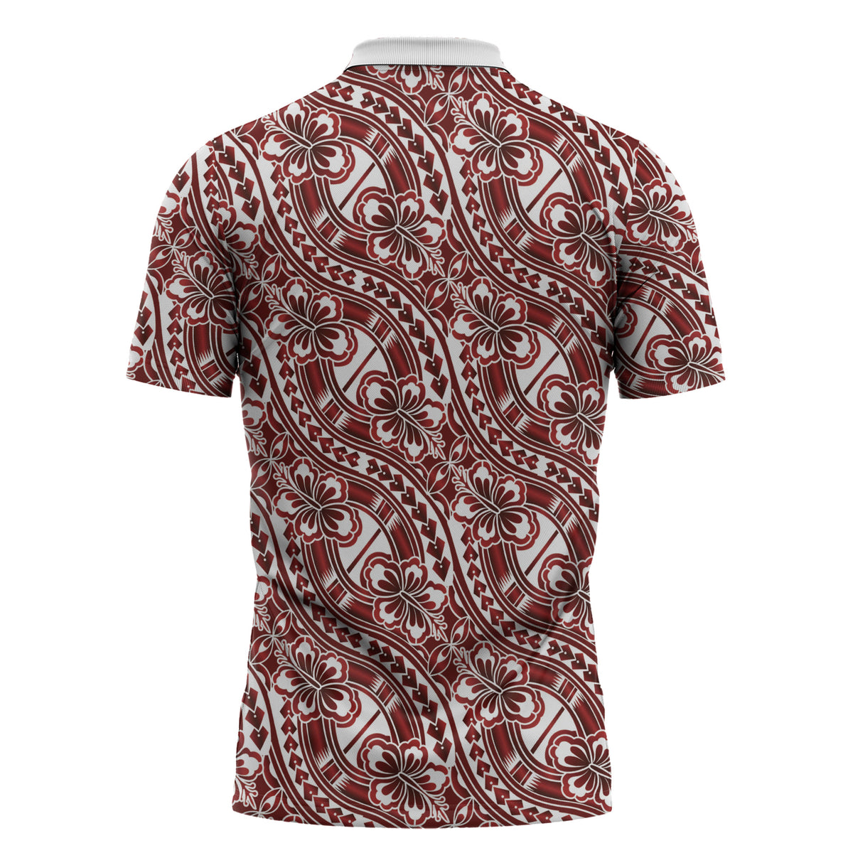 Hibiscus Bloom Island Tribal Waves Zipper Polo Shirt Red Polynesian Pattern