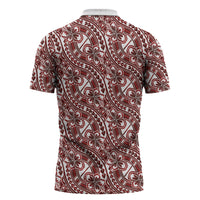 Hibiscus Bloom Island Tribal Waves Zipper Polo Shirt Red Polynesian Pattern
