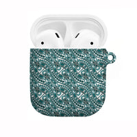 Hibiscus Bloom Island Tribal Waves AirPods Case Teal Polynesian Pattern