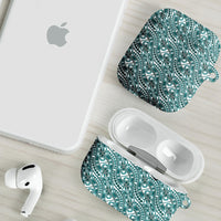 Hibiscus Bloom Island Tribal Waves AirPods Case Teal Polynesian Pattern