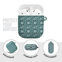 Hibiscus Bloom Island Tribal Waves AirPods Case Teal Polynesian Pattern
