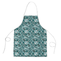 Hibiscus Bloom Island Tribal Waves Apron Teal Polynesian Pattern