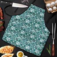 Hibiscus Bloom Island Tribal Waves Apron Teal Polynesian Pattern