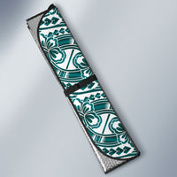 Hibiscus Bloom Island Tribal Waves Auto Sun Shade Teal Polynesian Pattern