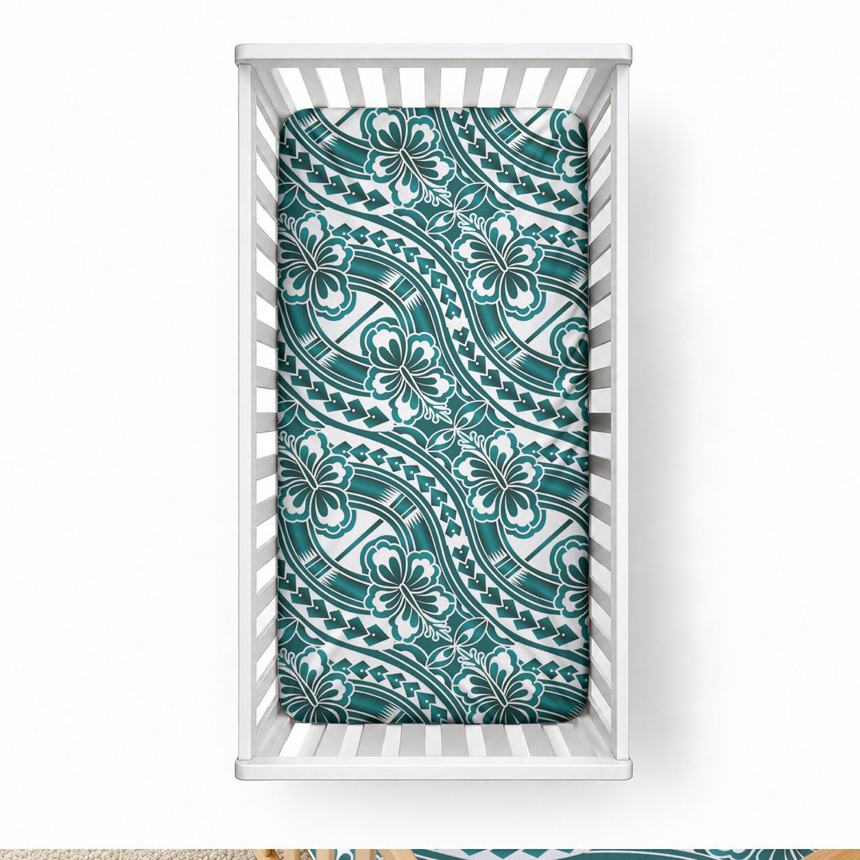 Hibiscus Bloom Island Tribal Waves Baby Bed Cover Teal Polynesian Pattern LT01 28 × 52 in Teal - Polynesian Pride