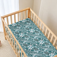 Hibiscus Bloom Island Tribal Waves Baby Bed Cover Teal Polynesian Pattern