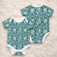 Hibiscus Bloom Island Tribal Waves Baby Onesie Teal Polynesian Pattern