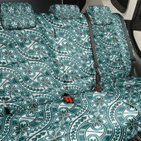 Hibiscus Bloom Island Tribal Waves Back Car Seat Cover Teal Polynesian Pattern
