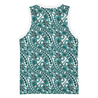 Hibiscus Bloom Island Tribal Waves Basketball Jersey Teal Polynesian Pattern