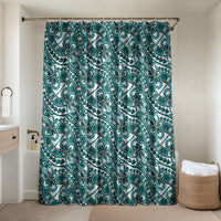 Hibiscus Bloom Island Tribal Waves Bathroom Set Teal Polynesian Pattern