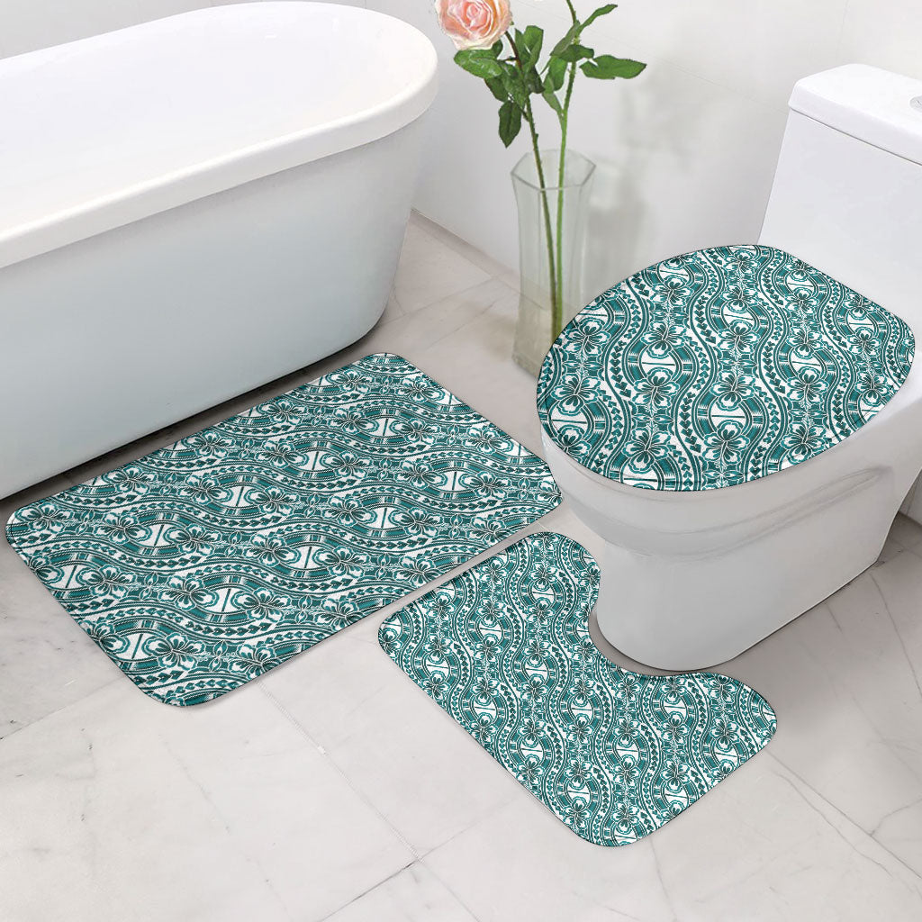 Hibiscus Bloom Island Tribal Waves Bathroom Set Teal Polynesian Pattern