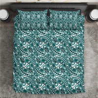 Hibiscus Bloom Island Tribal Waves Bedding Set Teal Polynesian Pattern