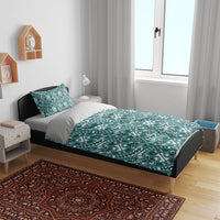 Hibiscus Bloom Island Tribal Waves Bedding Set Teal Polynesian Pattern