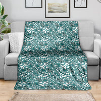 Hibiscus Bloom Island Tribal Waves Blanket Teal Polynesian Pattern