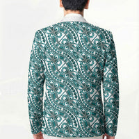 Hibiscus Bloom Island Tribal Waves Blazer Teal Polynesian Pattern