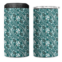 Hibiscus Bloom Island Tribal Waves 4 in 1 Can Cooler Tumbler Teal Polynesian Pattern