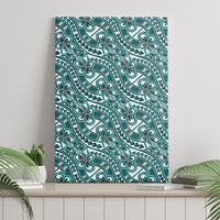 Hibiscus Bloom Island Tribal Waves Canvas Wall Art Teal Polynesian Pattern