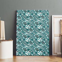 Hibiscus Bloom Island Tribal Waves Canvas Wall Art Teal Polynesian Pattern