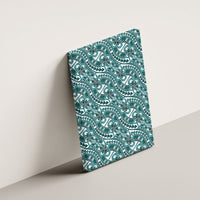 Hibiscus Bloom Island Tribal Waves Canvas Wall Art Teal Polynesian Pattern