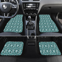 Hibiscus Bloom Island Tribal Waves Car Mats Teal Polynesian Pattern