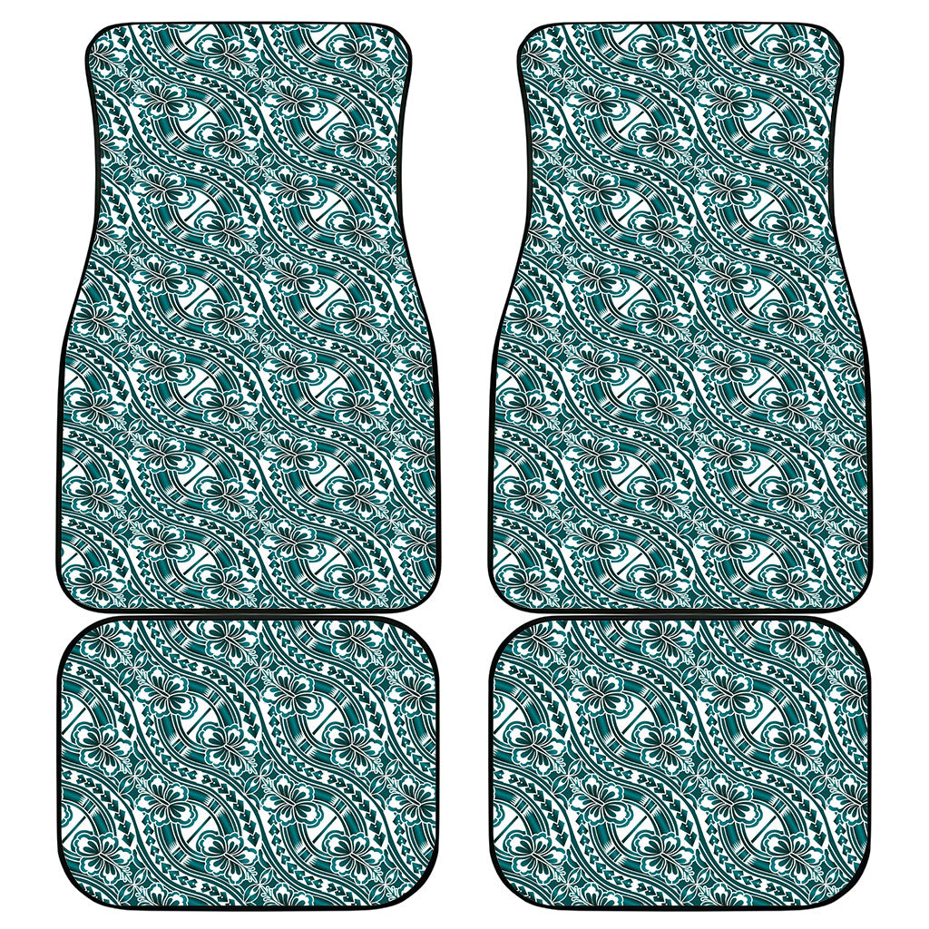 Hibiscus Bloom Island Tribal Waves Car Mats Teal Polynesian Pattern