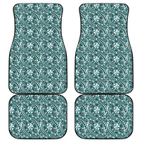 Hibiscus Bloom Island Tribal Waves Car Mats Teal Polynesian Pattern