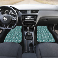 Hibiscus Bloom Island Tribal Waves Car Mats Teal Polynesian Pattern