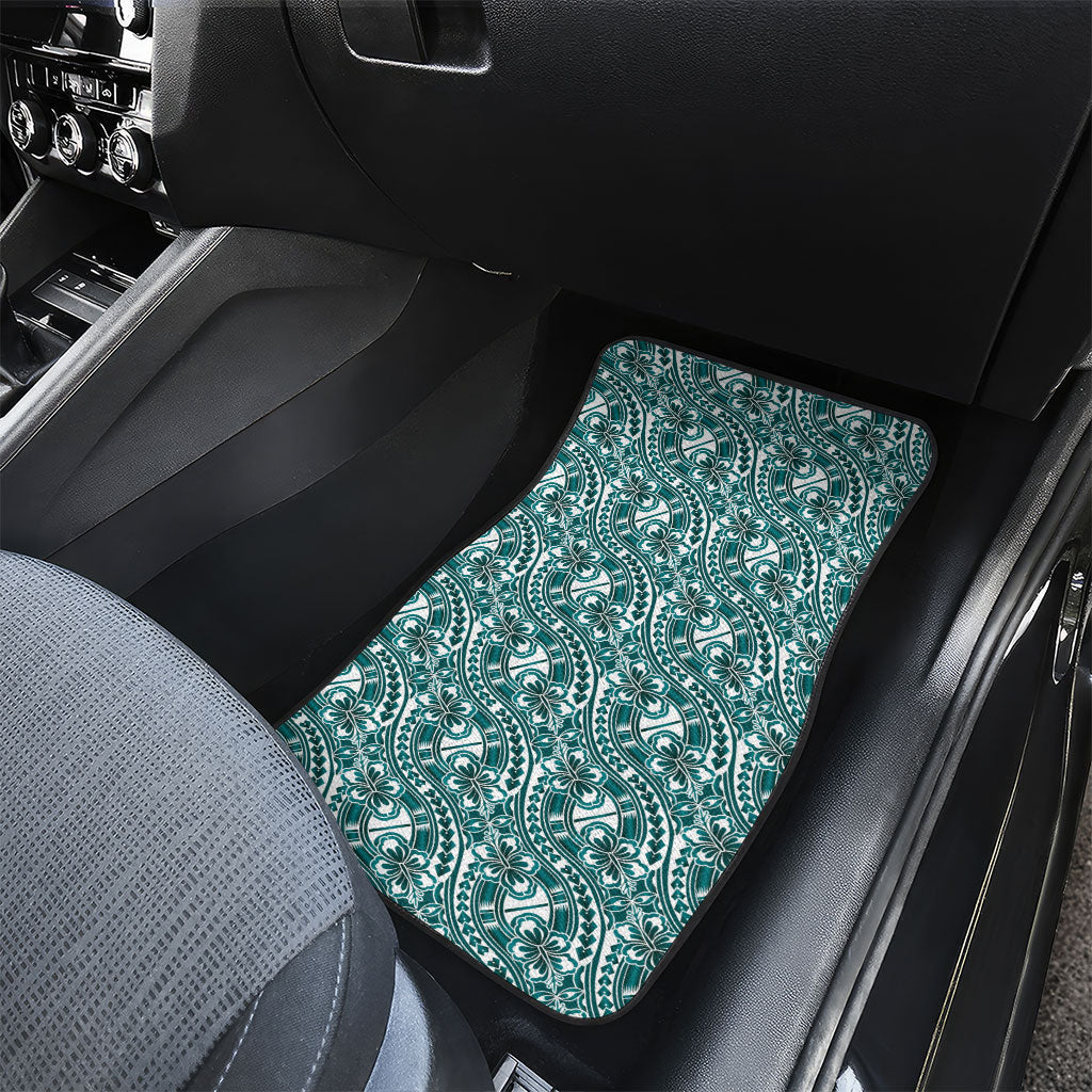 Hibiscus Bloom Island Tribal Waves Car Mats Teal Polynesian Pattern