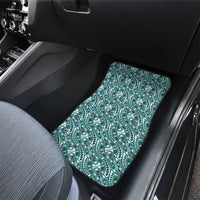 Hibiscus Bloom Island Tribal Waves Car Mats Teal Polynesian Pattern