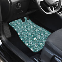 Hibiscus Bloom Island Tribal Waves Car Mats Teal Polynesian Pattern