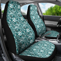 Hibiscus Bloom Island Tribal Waves Car Seat Cover Teal Polynesian Pattern