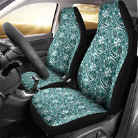 Hibiscus Bloom Island Tribal Waves Car Seat Cover Teal Polynesian Pattern