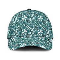 Hibiscus Bloom Island Tribal Waves Classic Cap Teal Polynesian Pattern