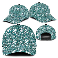 Hibiscus Bloom Island Tribal Waves Classic Cap Teal Polynesian Pattern