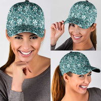 Hibiscus Bloom Island Tribal Waves Classic Cap Teal Polynesian Pattern